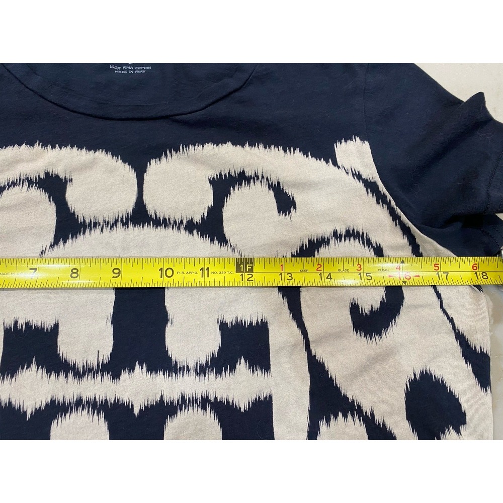 Tory Burch Women's S Navy Blue Cream Ikat Medallion Logo Pima Cotton T-Shirt Top - Picture 3 of 7